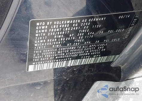 2015 Volkswagen Tiguan Se from USA, damaged, VIN WVGBV7AX2FW503576